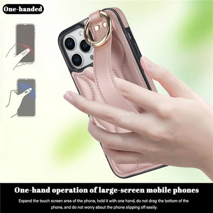 For iPhone 13 Pro Max Kickstand Case Wave Pattern PU+TPU Anti-Drop Phone Case