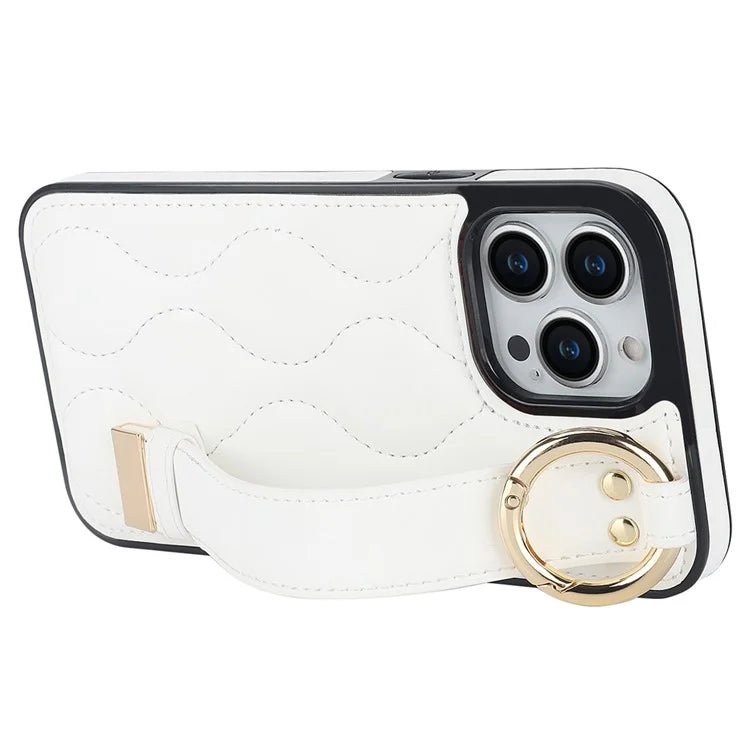 For iPhone 13 Pro Max Kickstand Case Wave Pattern PU+TPU Anti-Drop Phone Case