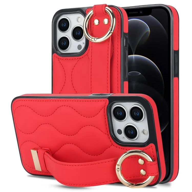 For iPhone 12 Pro Max Shockproof Case Wave Pattern PU+TPU Kickstand Phone Cover