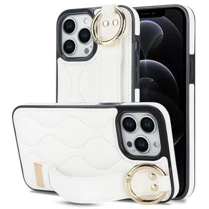 For iPhone 12 Pro Max Shockproof Case Wave Pattern PU+TPU Kickstand Phone Cover