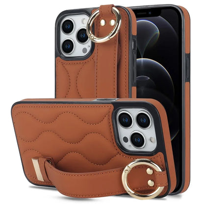 For iPhone 12 Pro Max Shockproof Case Wave Pattern PU+TPU Kickstand Phone Cover