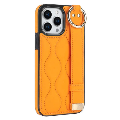 For iPhone 15 Pro Max Case Wave Pattern Kickstand PU+TPU Phone Case