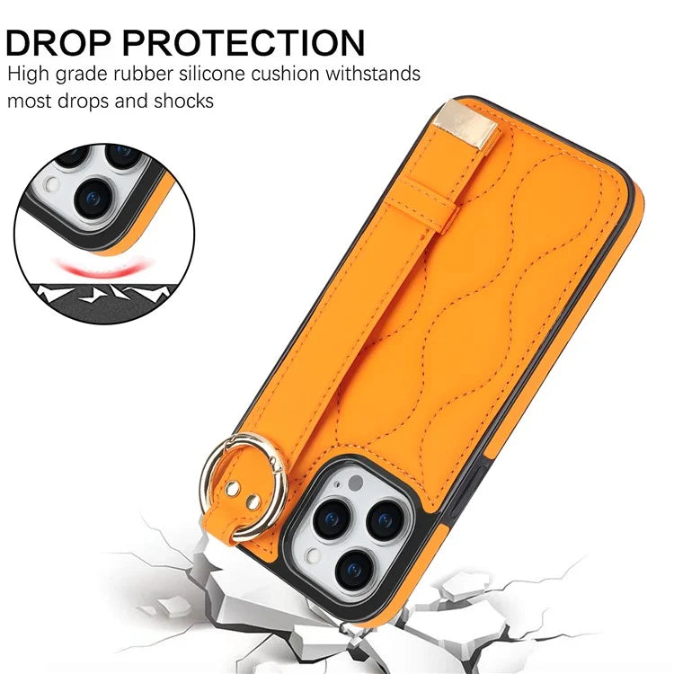 For iPhone 15 Pro Max Case Wave Pattern Kickstand PU+TPU Phone Case