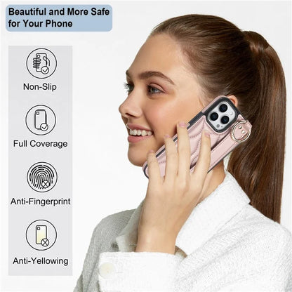 For iPhone 14 Pro PU+TPU Case Wave Pattern Shockproof Kickstand Phone Case