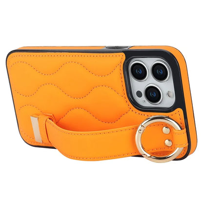 For iPhone 14 Pro PU+TPU Case Wave Pattern Shockproof Kickstand Phone Case