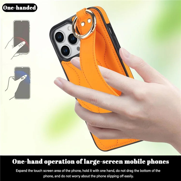 For iPhone 14 Pro PU+TPU Case Wave Pattern Shockproof Kickstand Phone Case