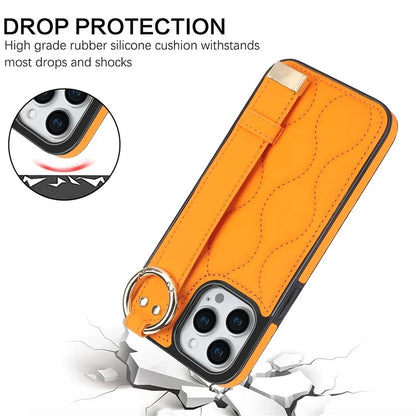 For iPhone 14 Pro PU+TPU Case Wave Pattern Shockproof Kickstand Phone Case
