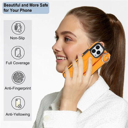 For iPhone 14 Pro PU+TPU Case Wave Pattern Shockproof Kickstand Phone Case