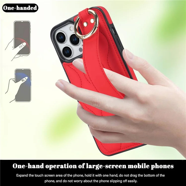 For iPhone 14 Pro PU+TPU Case Wave Pattern Shockproof Kickstand Phone Case