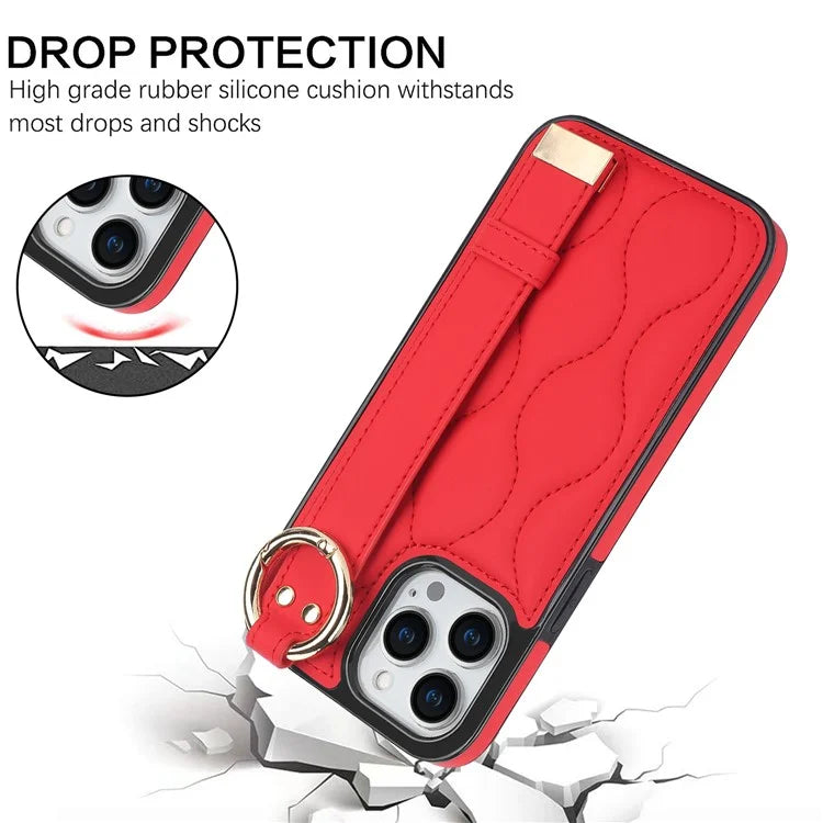 For iPhone 14 Pro PU+TPU Case Wave Pattern Shockproof Kickstand Phone Case