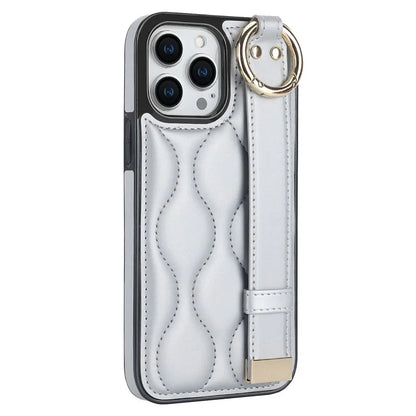 For iPhone 14 Pro PU+TPU Case Wave Pattern Shockproof Kickstand Phone Case
