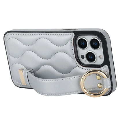 For iPhone 14 Pro PU+TPU Case Wave Pattern Shockproof Kickstand Phone Case