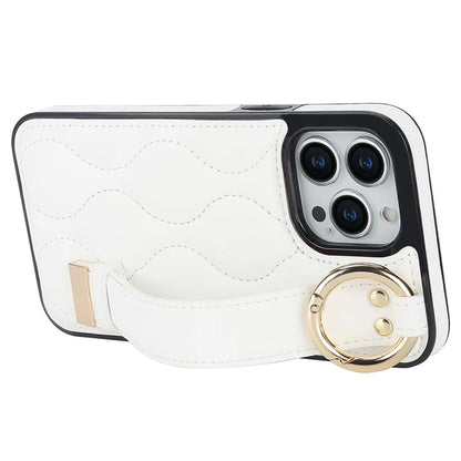 For iPhone 14 Pro PU+TPU Case Wave Pattern Shockproof Kickstand Phone Case