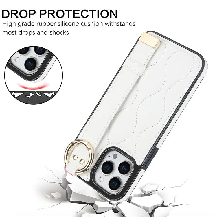 For iPhone 14 Pro PU+TPU Case Wave Pattern Shockproof Kickstand Phone Case