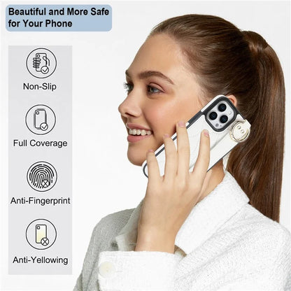 For iPhone 14 Pro PU+TPU Case Wave Pattern Shockproof Kickstand Phone Case