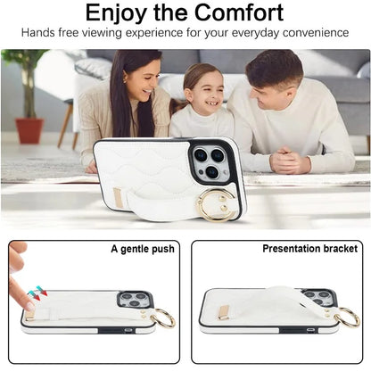 For iPhone 14 Pro PU+TPU Case Wave Pattern Shockproof Kickstand Phone Case