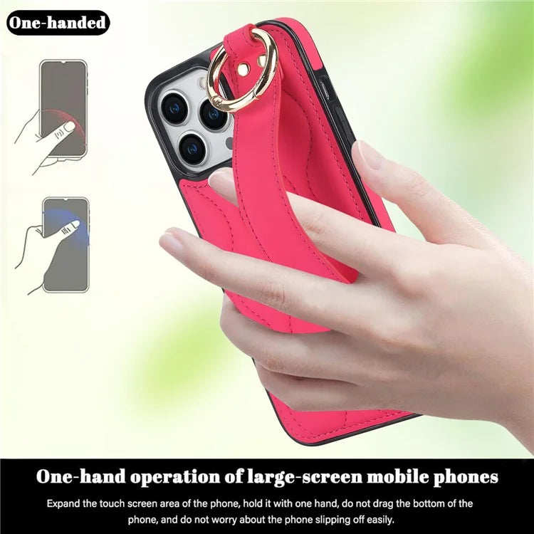 For iPhone 14 Pro PU+TPU Case Wave Pattern Shockproof Kickstand Phone Case