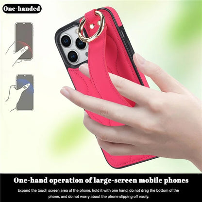 For iPhone 14 Pro PU+TPU Case Wave Pattern Shockproof Kickstand Phone Case