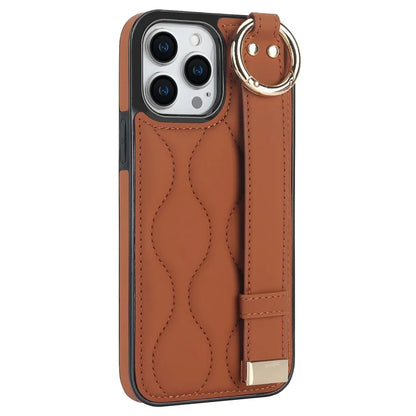 For iPhone 14 Pro PU+TPU Case Wave Pattern Shockproof Kickstand Phone Case