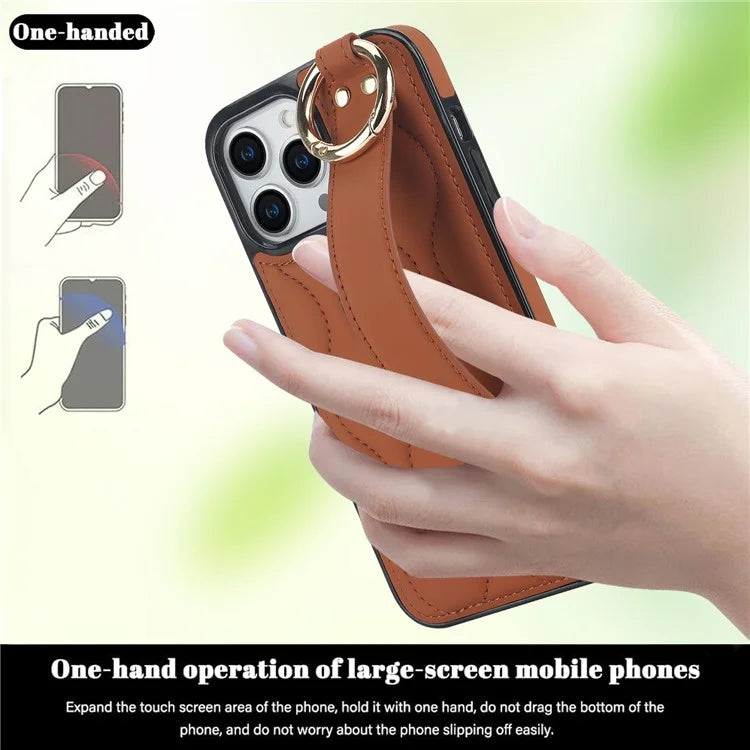 For iPhone 14 Pro PU+TPU Case Wave Pattern Shockproof Kickstand Phone Case