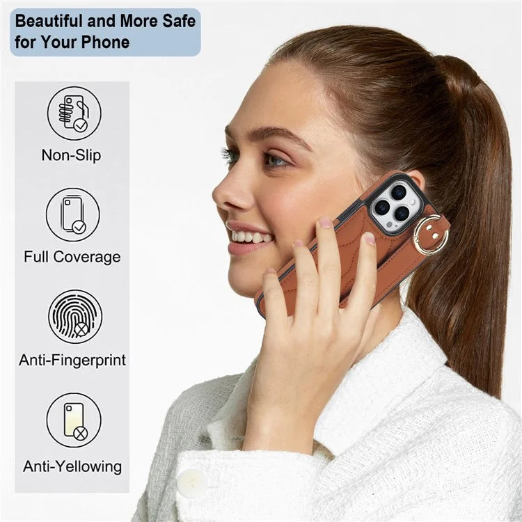 For iPhone 14 Pro PU+TPU Case Wave Pattern Shockproof Kickstand Phone Case