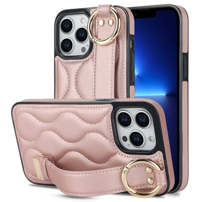 For iPhone 13 Pro Kickstand Case Wave Pattern Anti-Drop PU+TPU Phone Protector