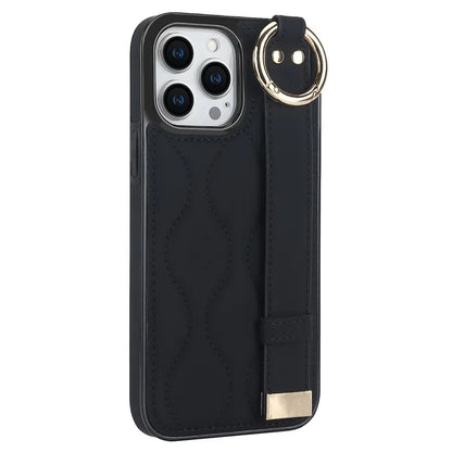 For iPhone 13 Pro Kickstand Case Wave Pattern Anti-Drop PU+TPU Phone Protector