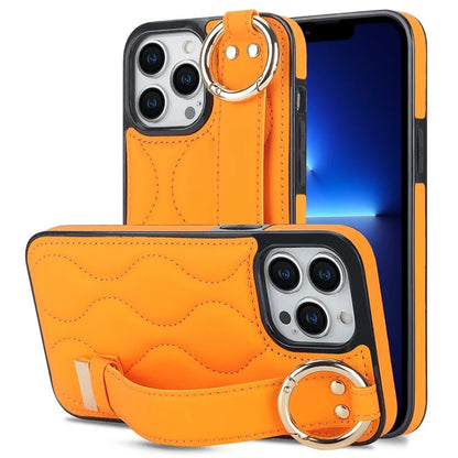 For iPhone 13 Pro Kickstand Case Wave Pattern Anti-Drop PU+TPU Phone Protector