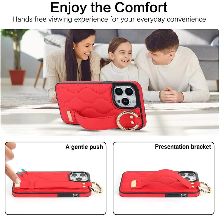 For iPhone 13 Pro Kickstand Case Wave Pattern Anti-Drop PU+TPU Phone Protector