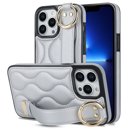 For iPhone 13 Pro Kickstand Case Wave Pattern Anti-Drop PU+TPU Phone Protector