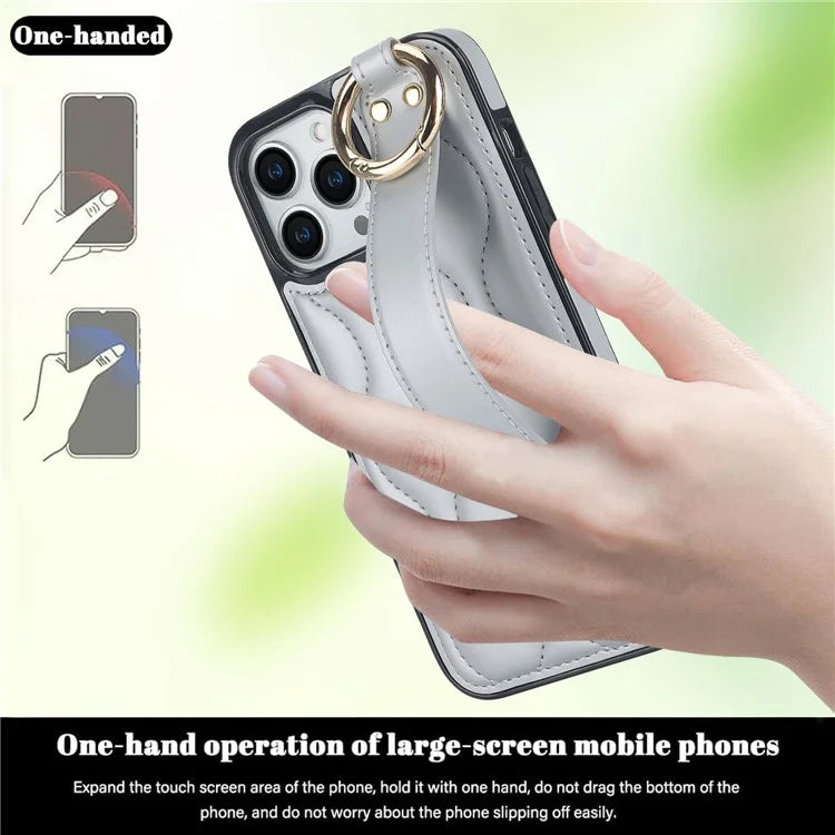 For iPhone 13 Pro Kickstand Case Wave Pattern Anti-Drop PU+TPU Phone Protector