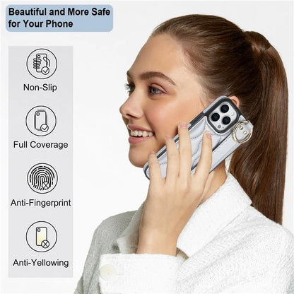 For iPhone 13 Pro Kickstand Case Wave Pattern Anti-Drop PU+TPU Phone Protector
