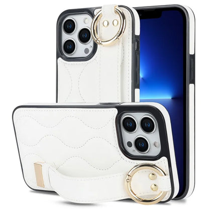For iPhone 13 Pro Kickstand Case Wave Pattern Anti-Drop PU+TPU Phone Protector