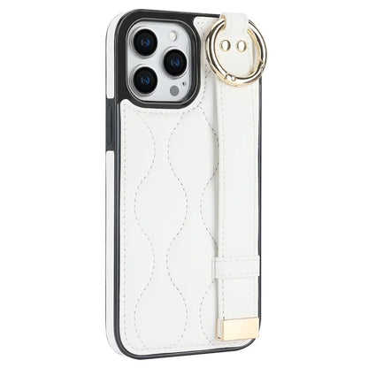 For iPhone 13 Pro Kickstand Case Wave Pattern Anti-Drop PU+TPU Phone Protector