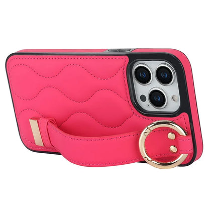 For iPhone 13 Pro Kickstand Case Wave Pattern Anti-Drop PU+TPU Phone Protector