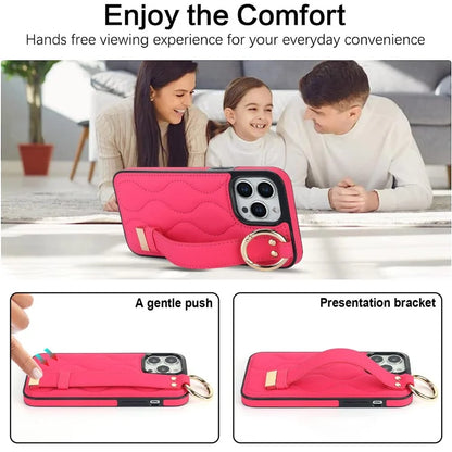 For iPhone 13 Pro Kickstand Case Wave Pattern Anti-Drop PU+TPU Phone Protector