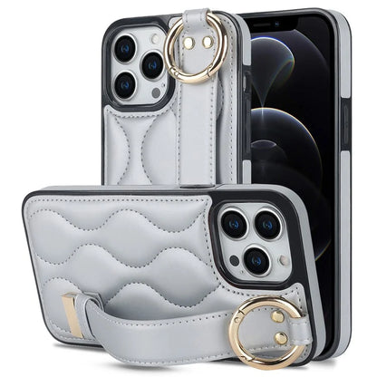For iPhone 12 Pro Protective Case Wave Pattern PU+TPU Kickstand Phone Cover