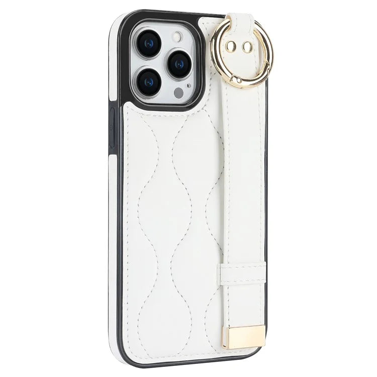 For iPhone 12 Pro Protective Case Wave Pattern PU+TPU Kickstand Phone Cover