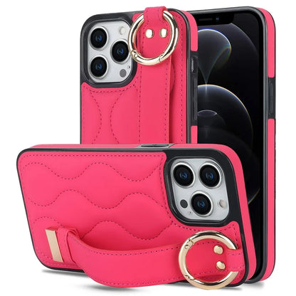 For iPhone 12 Pro Protective Case Wave Pattern PU+TPU Kickstand Phone Cover