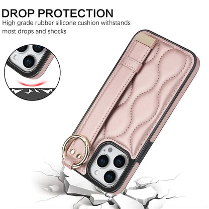 For iPhone 15 Pro Kickstand Case Wave Pattern Anti-Scratch PU+TPU Phone Cover
