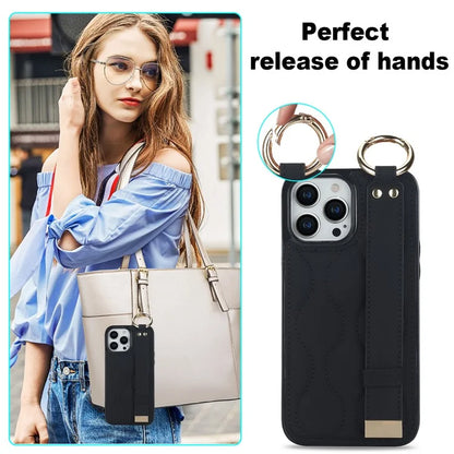 For iPhone 15 Pro Kickstand Case Wave Pattern Anti-Scratch PU+TPU Phone Cover