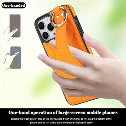 For iPhone 15 Pro Kickstand Case Wave Pattern Anti-Scratch PU+TPU Phone Cover