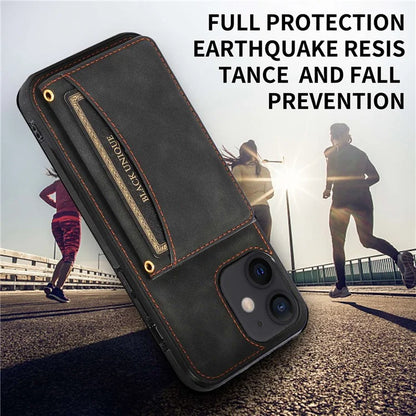 For iPhone 12 mini 5.4 inch Case Magnetic Button Tri-fold Wallet Kickstand PU Leather Coated TPU Cover