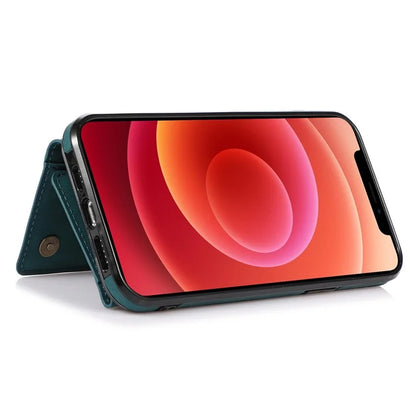 For iPhone 12 mini 5.4 inch Case Magnetic Button Tri-fold Wallet Kickstand PU Leather Coated TPU Cover