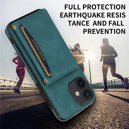For iPhone 12 mini 5.4 inch Case Magnetic Button Tri-fold Wallet Kickstand PU Leather Coated TPU Cover