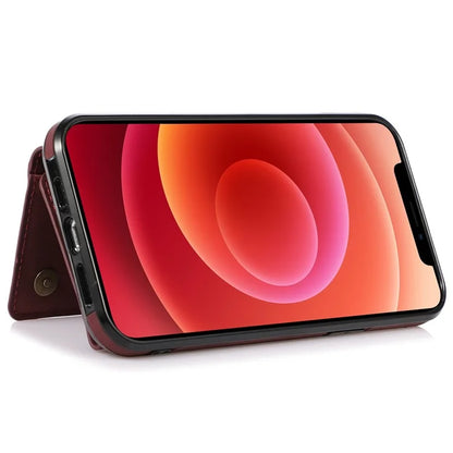 For iPhone 12 mini 5.4 inch Case Magnetic Button Tri-fold Wallet Kickstand PU Leather Coated TPU Cover
