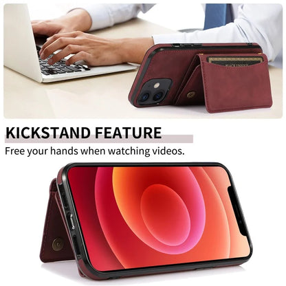 For iPhone 12 mini 5.4 inch Case Magnetic Button Tri-fold Wallet Kickstand PU Leather Coated TPU Cover
