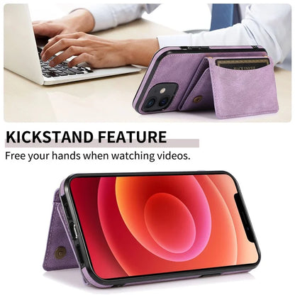 For iPhone 12 mini 5.4 inch Case Magnetic Button Tri-fold Wallet Kickstand PU Leather Coated TPU Cover