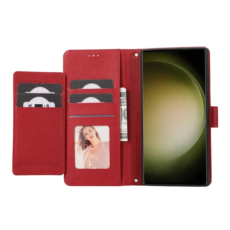 For Samsung Galaxy S24 Ultra Cell Phone Cases Folio Flip Leather Protection Cover with Mirror