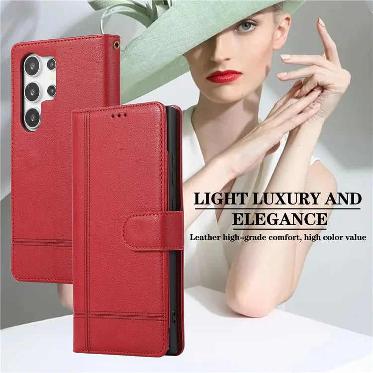 For Samsung Galaxy S24 Ultra Cell Phone Cases Folio Flip Leather Protection Cover with Mirror